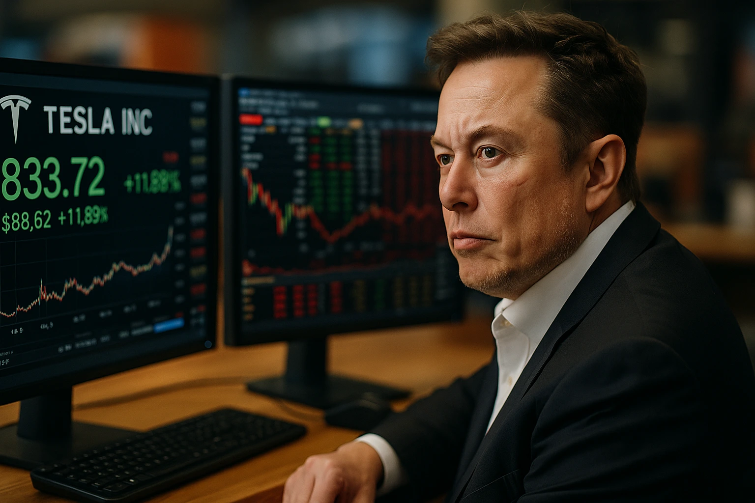 Elon Musk köper Tesla‑aktier för miljarder – rusar på börsen