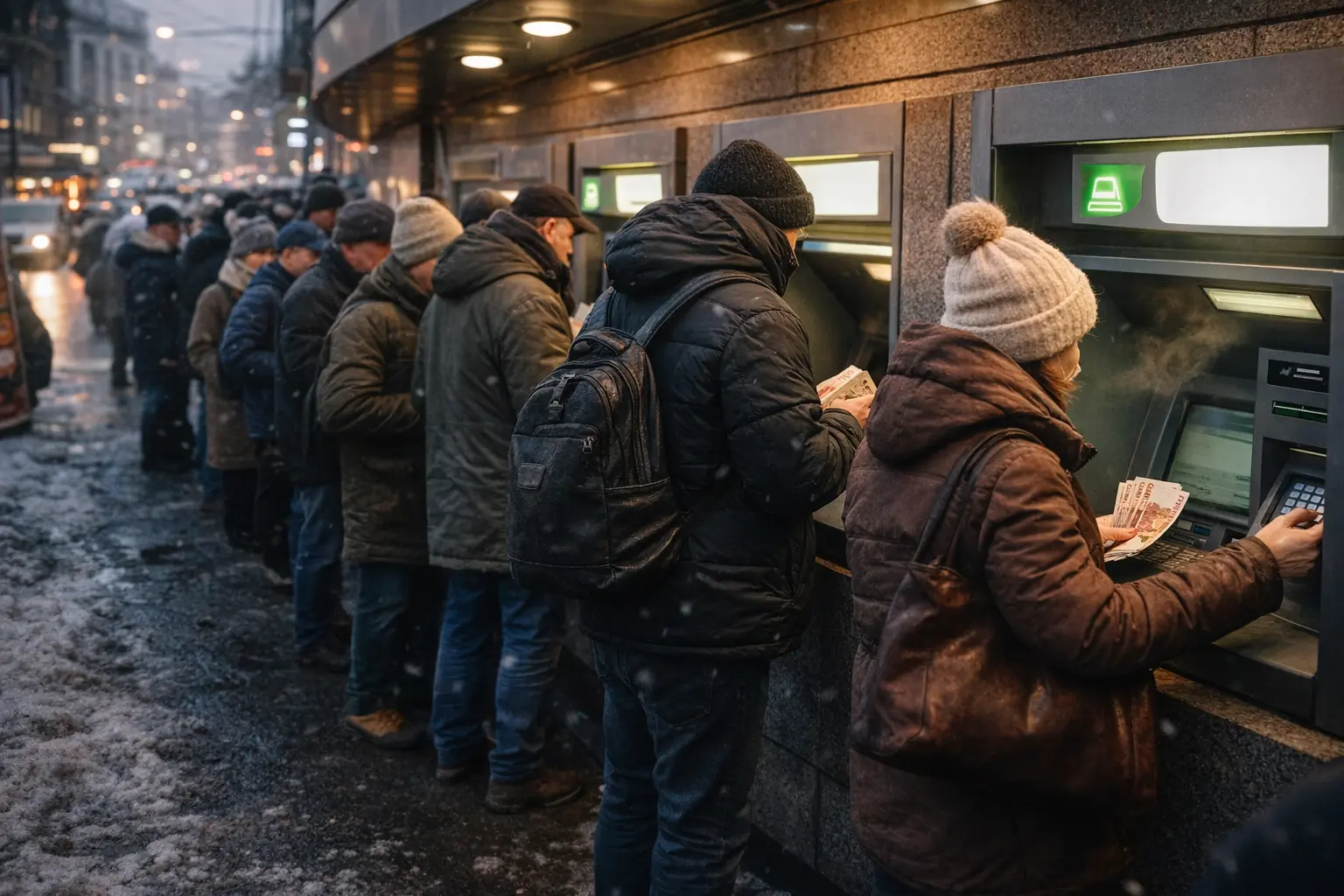 Ryska Bankuttag Ökar Kraftigt Efter Mobilkaos och Spärrade Kort